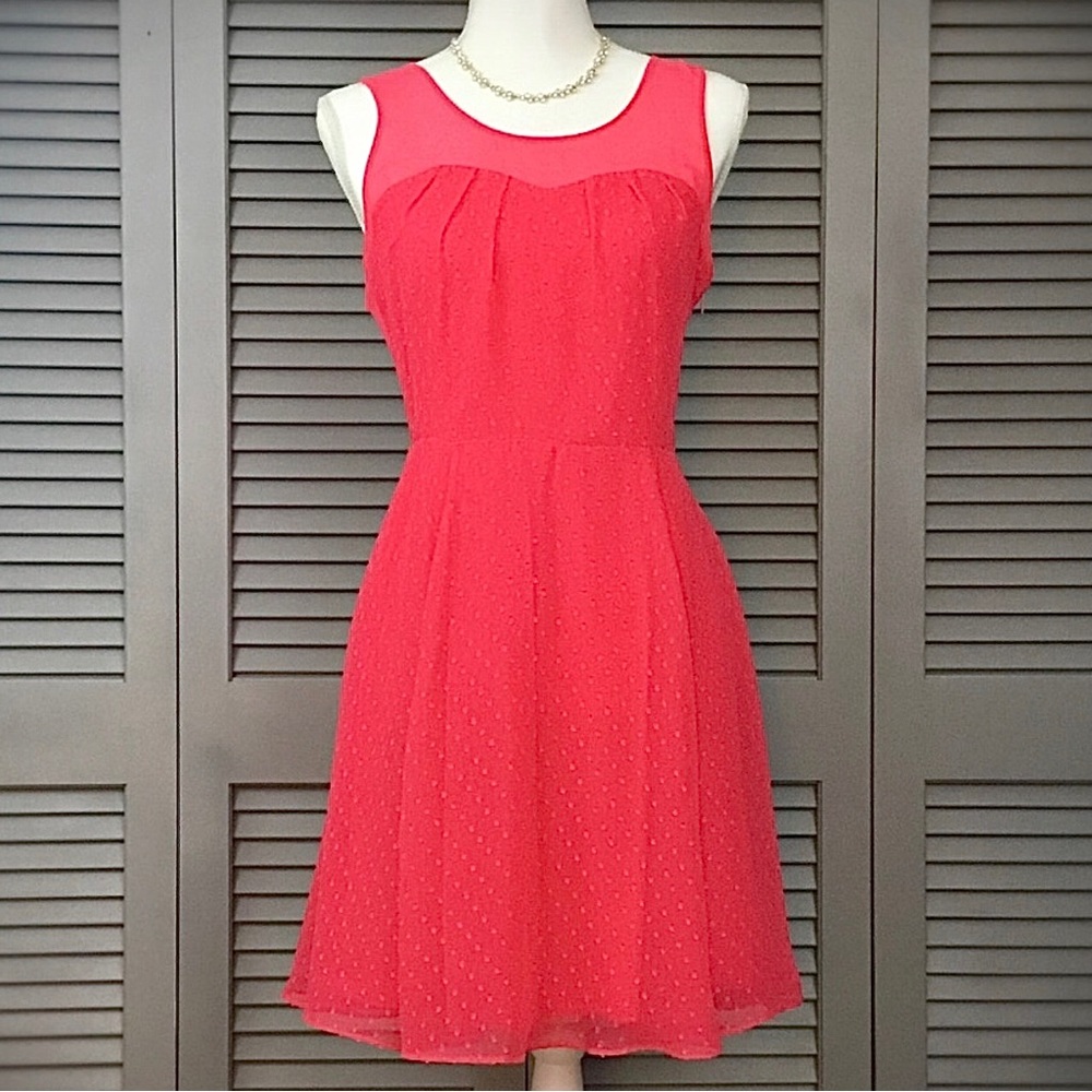 Express Fit and Flare Bright Coral Dress - Picture 2 of 9